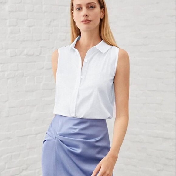 Zeagoo Women's Sleeveless Lightweight Button Down Shirt Blouse Blue Size S - Picture 8 of 8